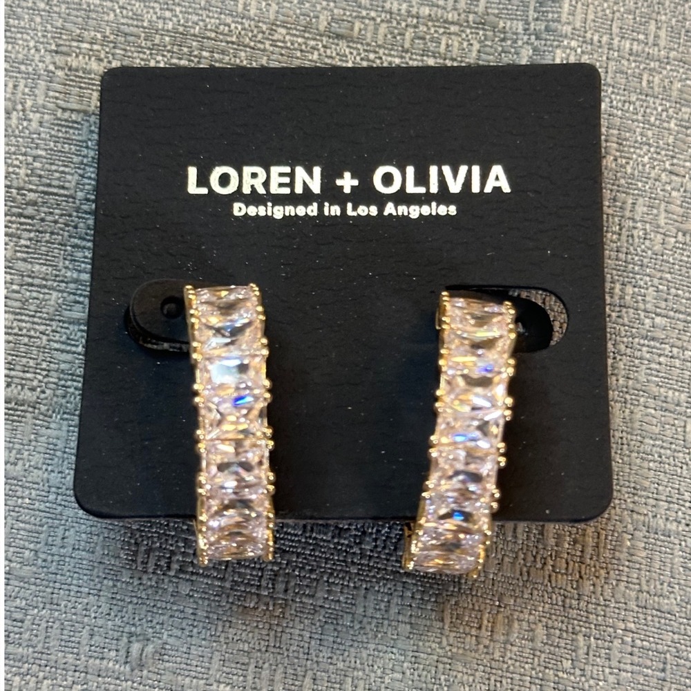 Loren + Olivia Gold Baguette Cubic Zirconia C-Hoop Earrings Los Angeles Design
